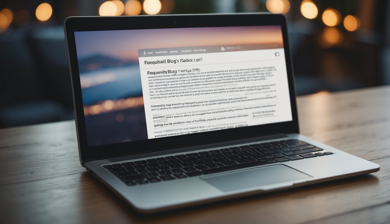 A computer screen displaying a blog post titled "Frequently Asked Questions Is Blog Writing Copywriting?" with a cursor hovering over a link