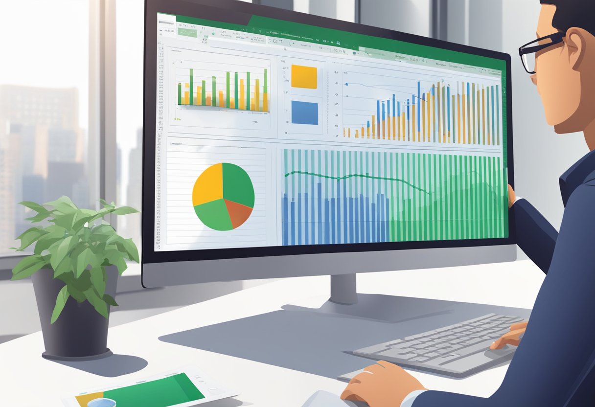 A hand selecting data points on a computer screen to create a graph in Excel