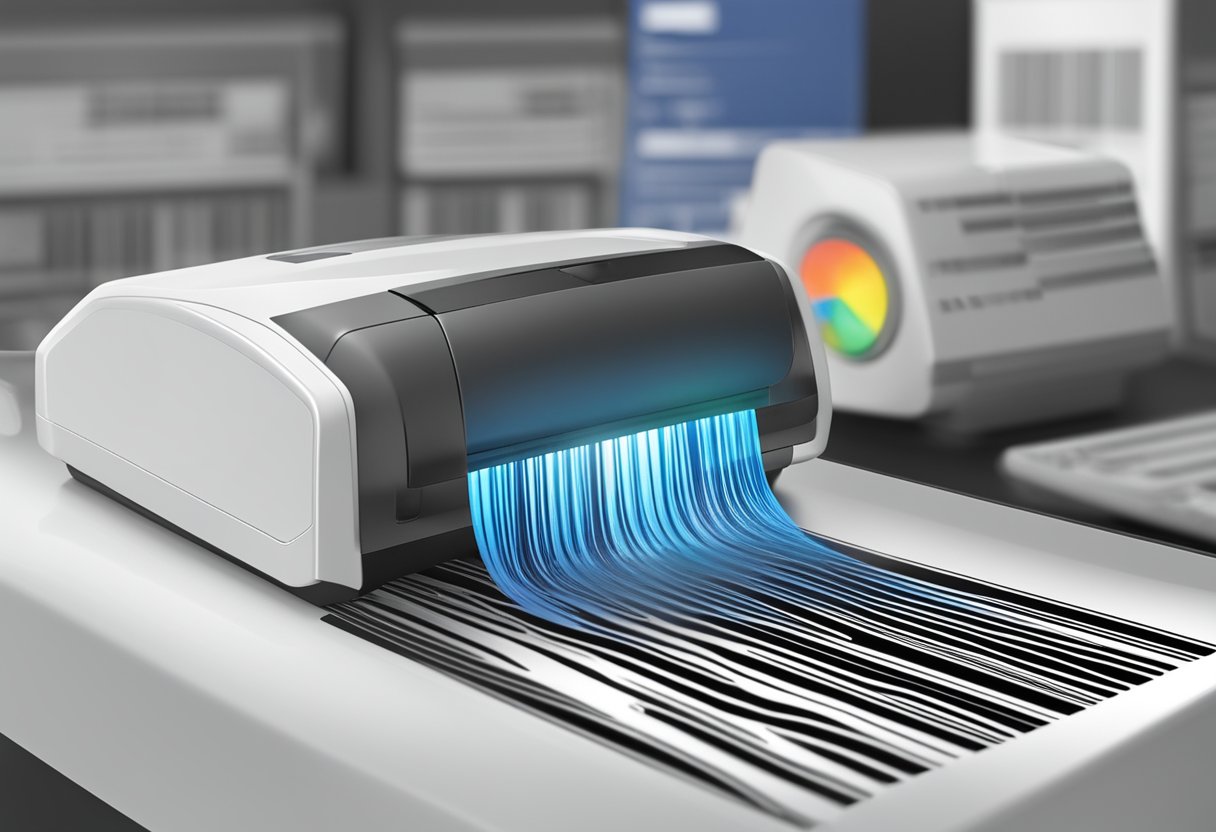 A barcode being created with a scanner and computer software