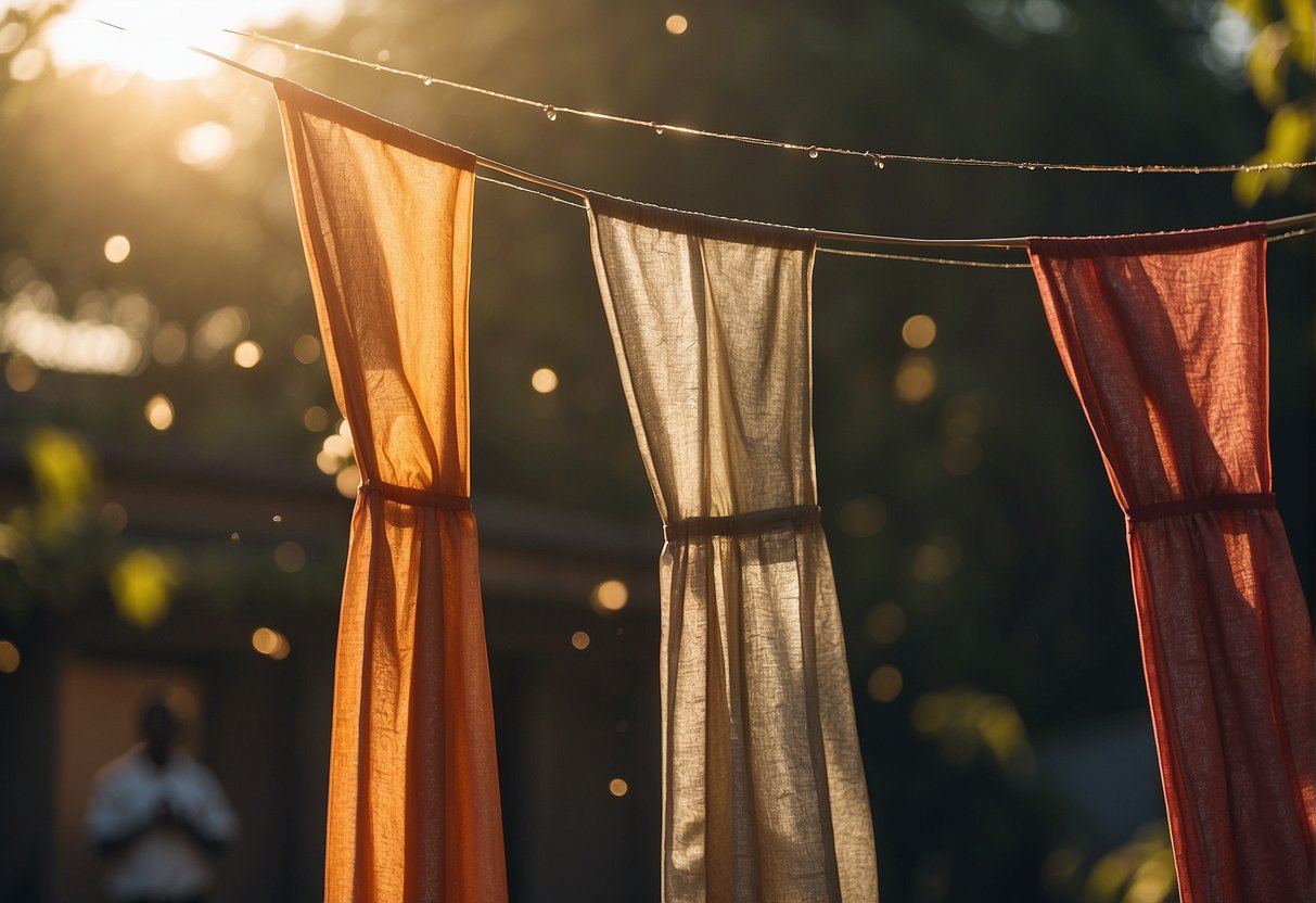 A saree being gently soaked in soapy water, then carefully rinsed and hung to dry in the sunlight