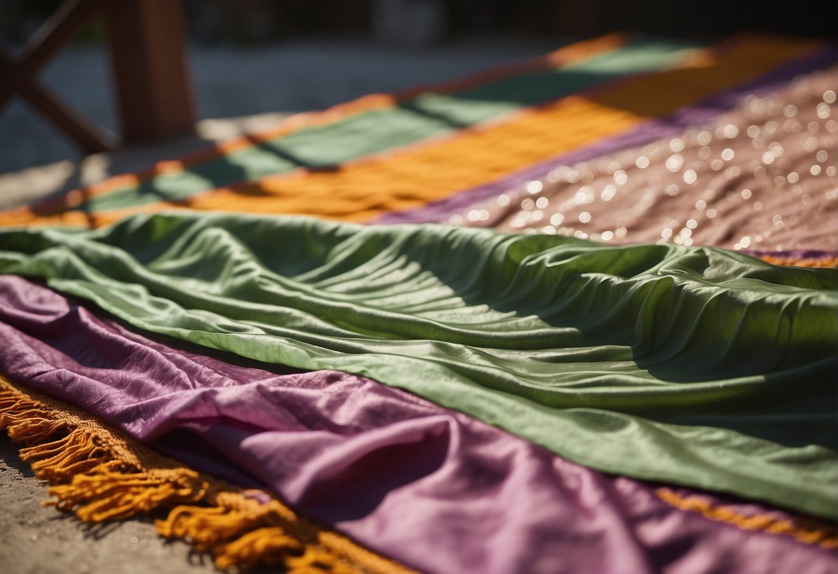 A saree being gently washed in soapy water and then laid out to dry in the sunlight
