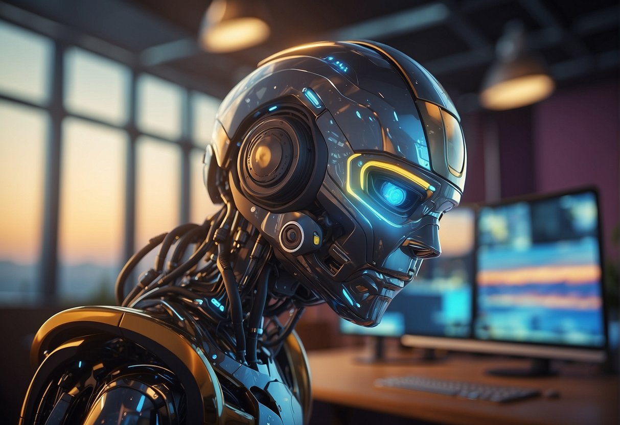 An AI cartoonizer software at work, transforming a photo into a colorful, cartoon-style image with smooth lines and vibrant colors