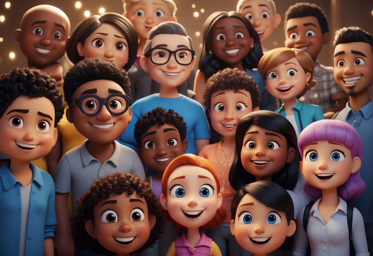 A group of diverse cartoon characters seamlessly interact and collaborate, showcasing the integration and compatibility of the best AI cartoonizers