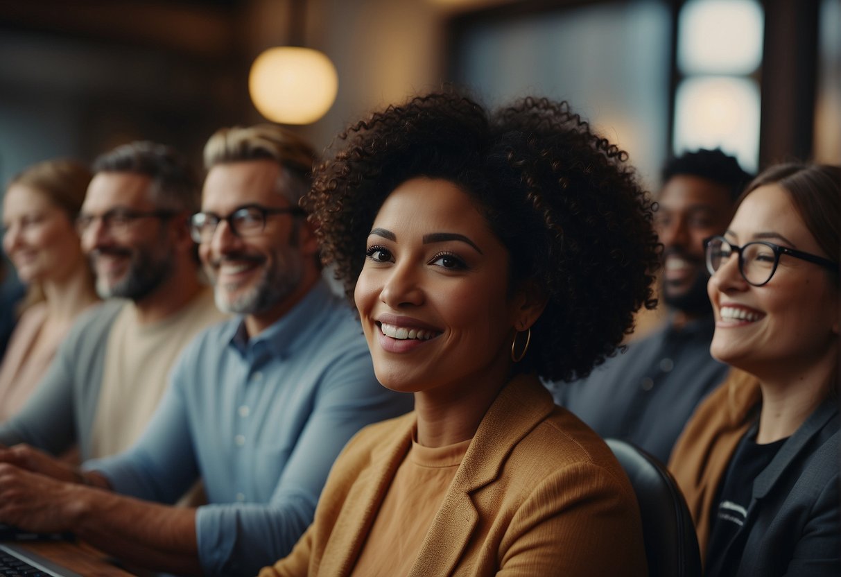 A diverse group of people using AI video translators to communicate and engage in various activities, with a focus on accessibility and inclusivity