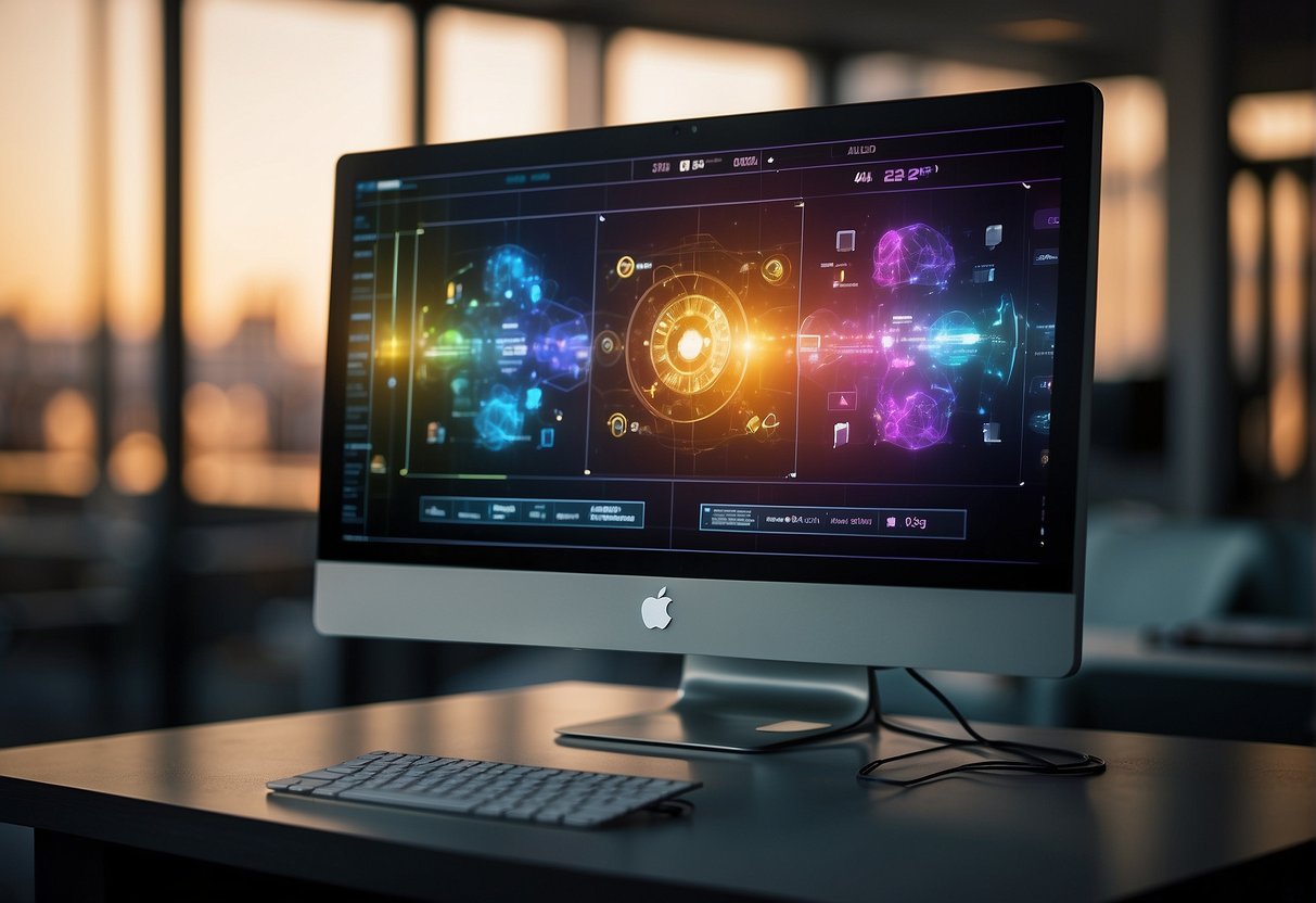 A computer screen displaying various AI editing tools with colorful and dynamic user interfaces