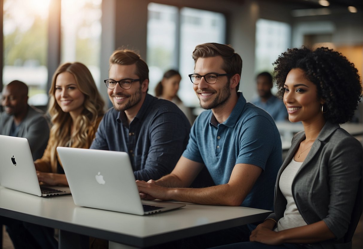 A group of diverse individuals give feedback on Microsoft products in a collaborative community setting