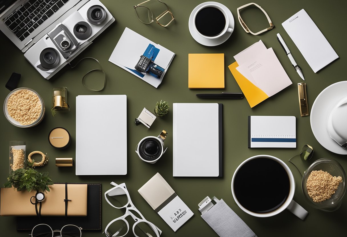 A table with various free promotional items, samples, and product tests displayed