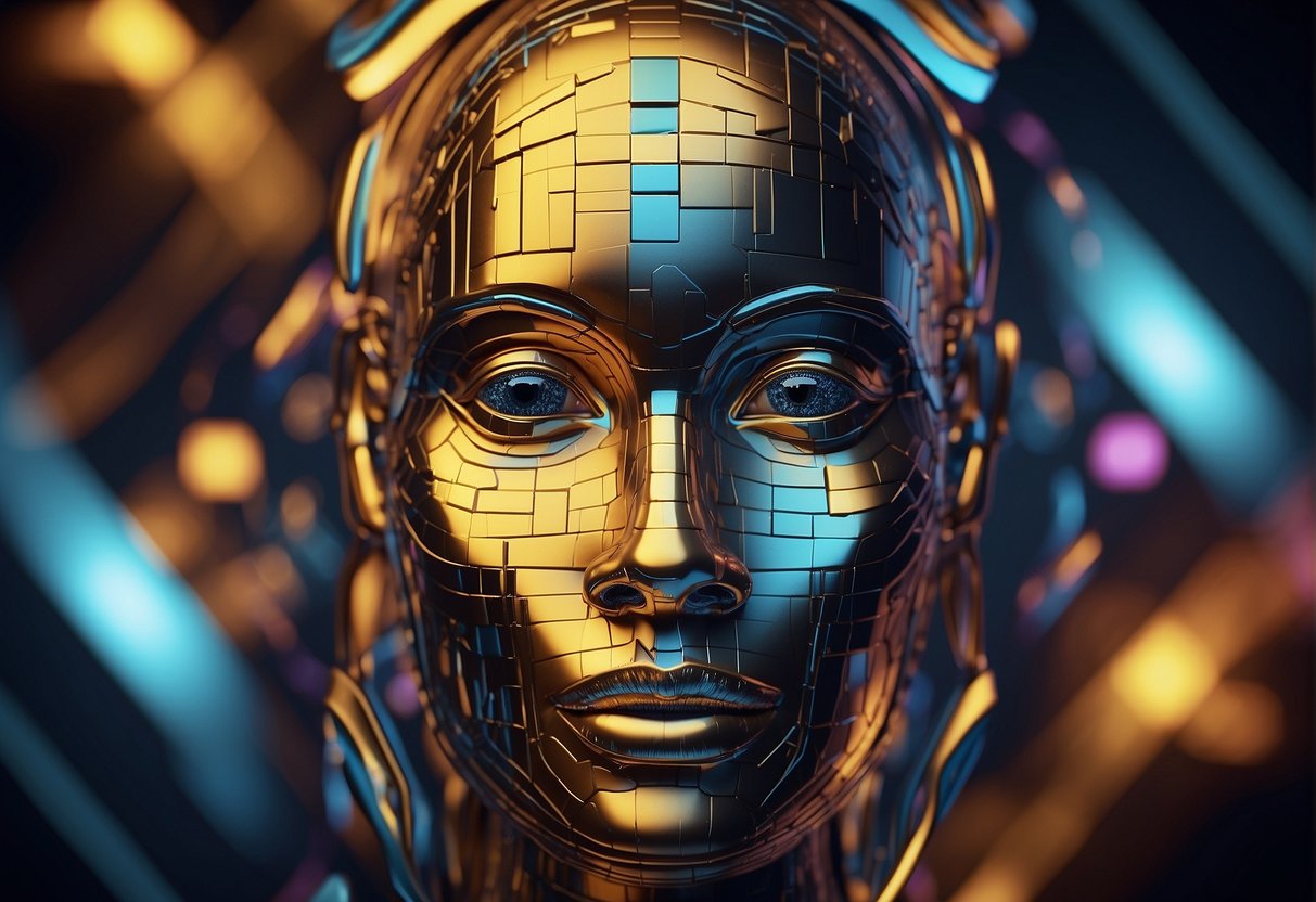 AI generates colorful abstract shapes, blending and morphing in a digital canvas. The artwork reflects creativity and innovation in midjourney applications