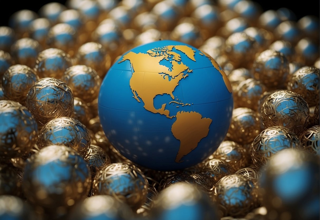 A globe surrounded by growing dollar signs, with ChatGPT logo in the center, symbolizing global reach and revenue expansion