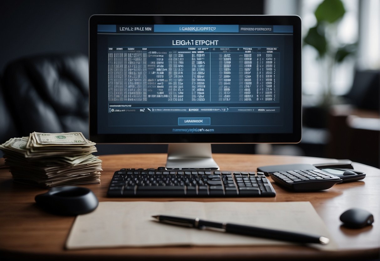 A computer screen displays "Legal and Ethical Aspects Make money with ChatGPT" with a stack of cash next to it