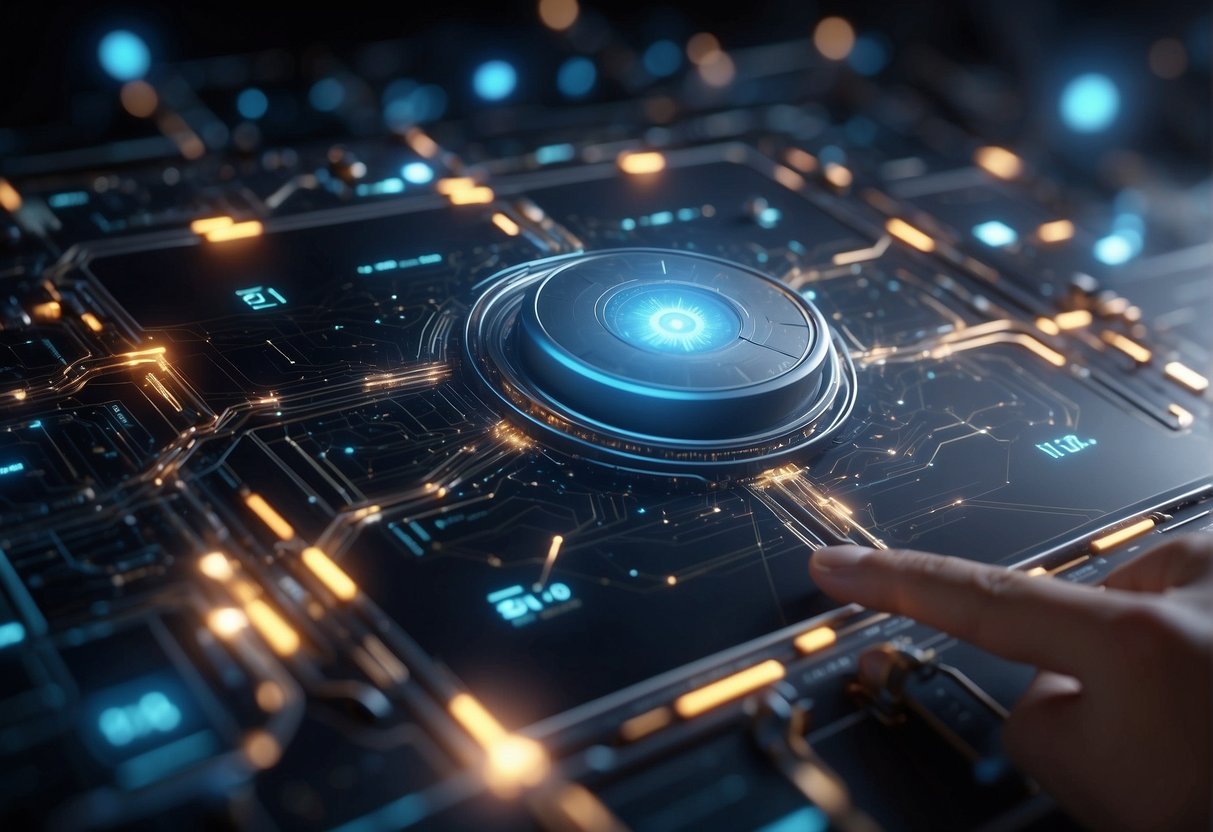 An AI-powered platform with interconnected nodes and data streams, symbolizing freelance work opportunities