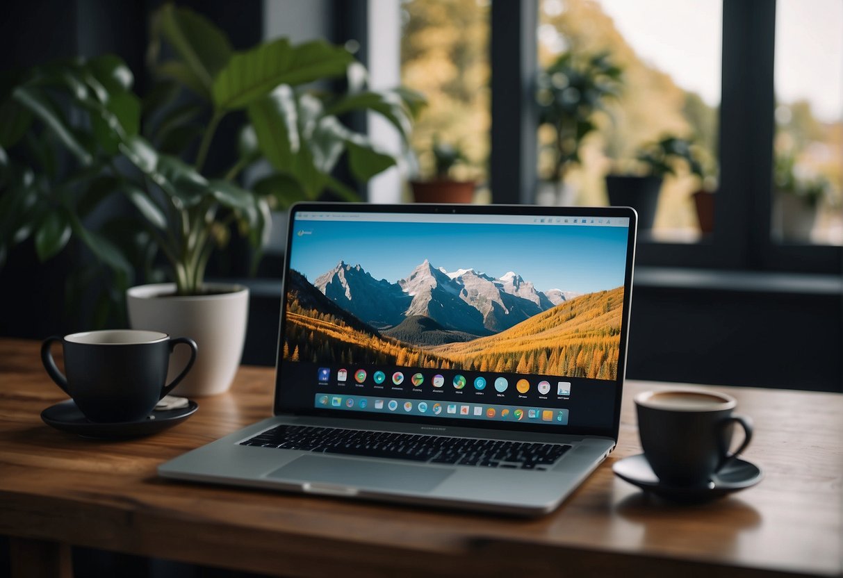 A laptop sits on a desk, surrounded by AI freelancing platforms and remote work tools. The screen displays an interface for freelancers to connect with clients