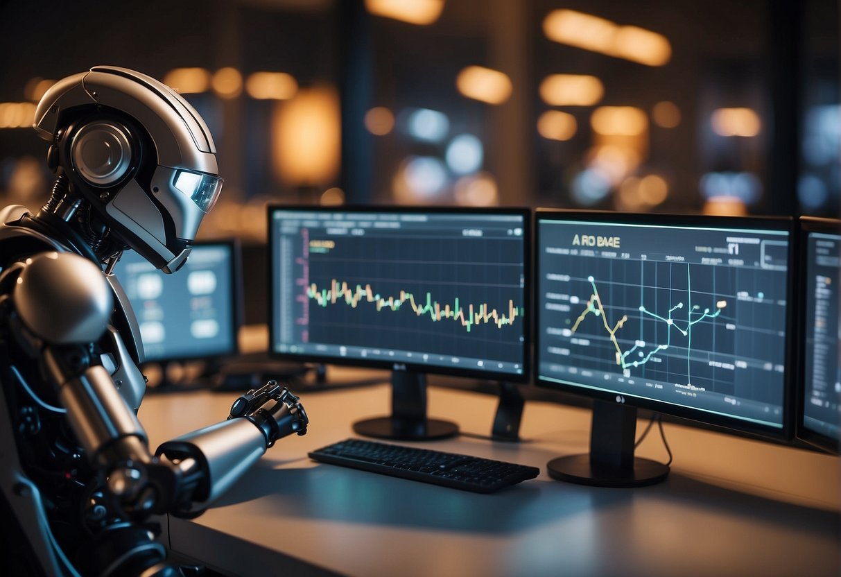 An AI analyzing charts, graphs, and data to compare competitor strategies