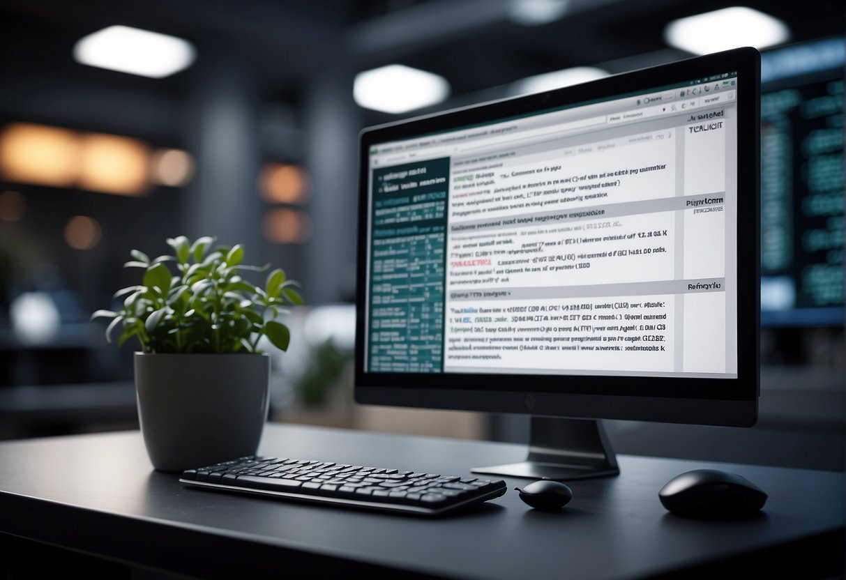A computer screen displays text "Refining Language Model Output Applications of Prompt Engineering" with a keyboard and mouse nearby