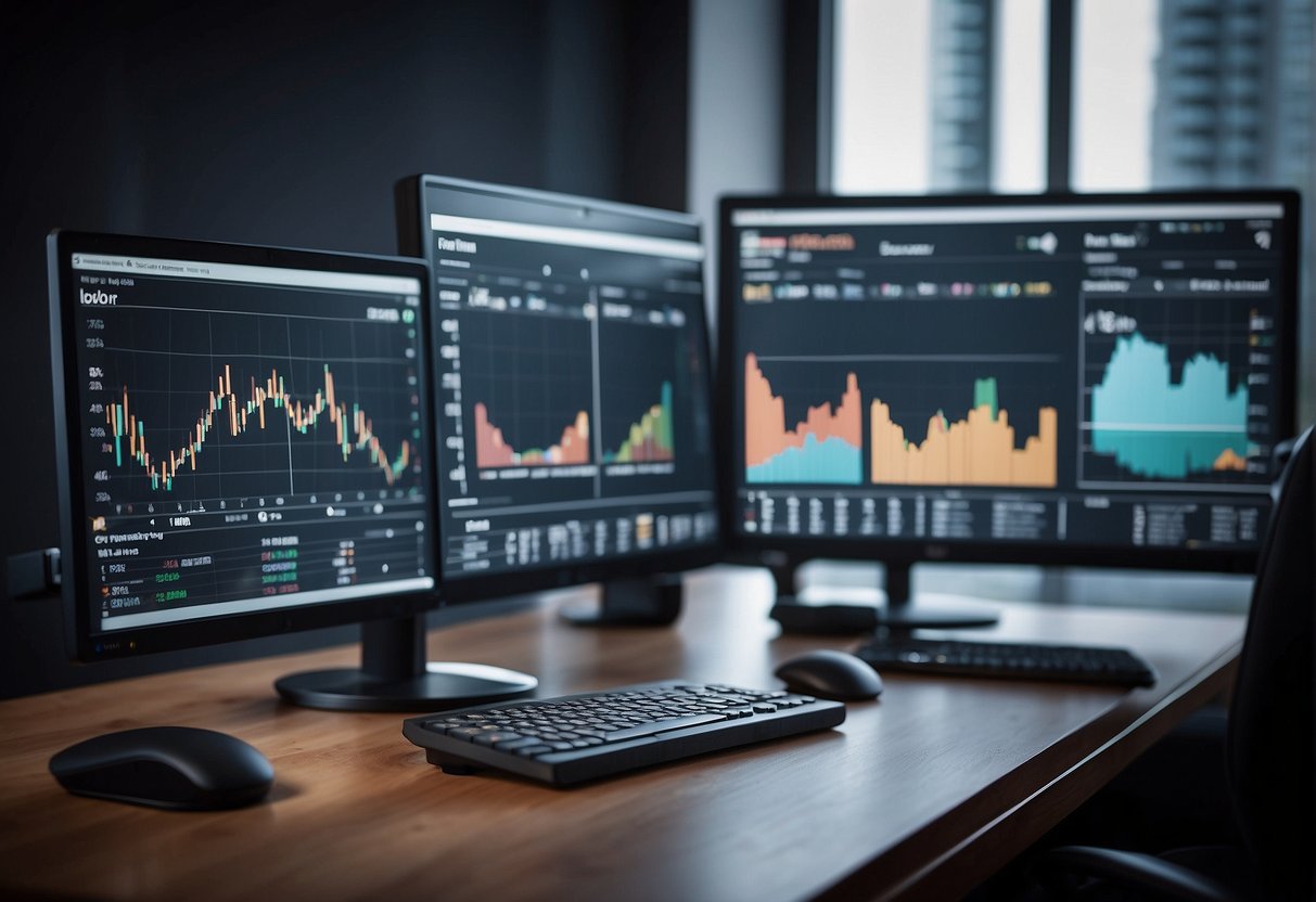 Various data charts and graphs displayed on computer screens, with a focus on key performance indicators and evaluation metrics