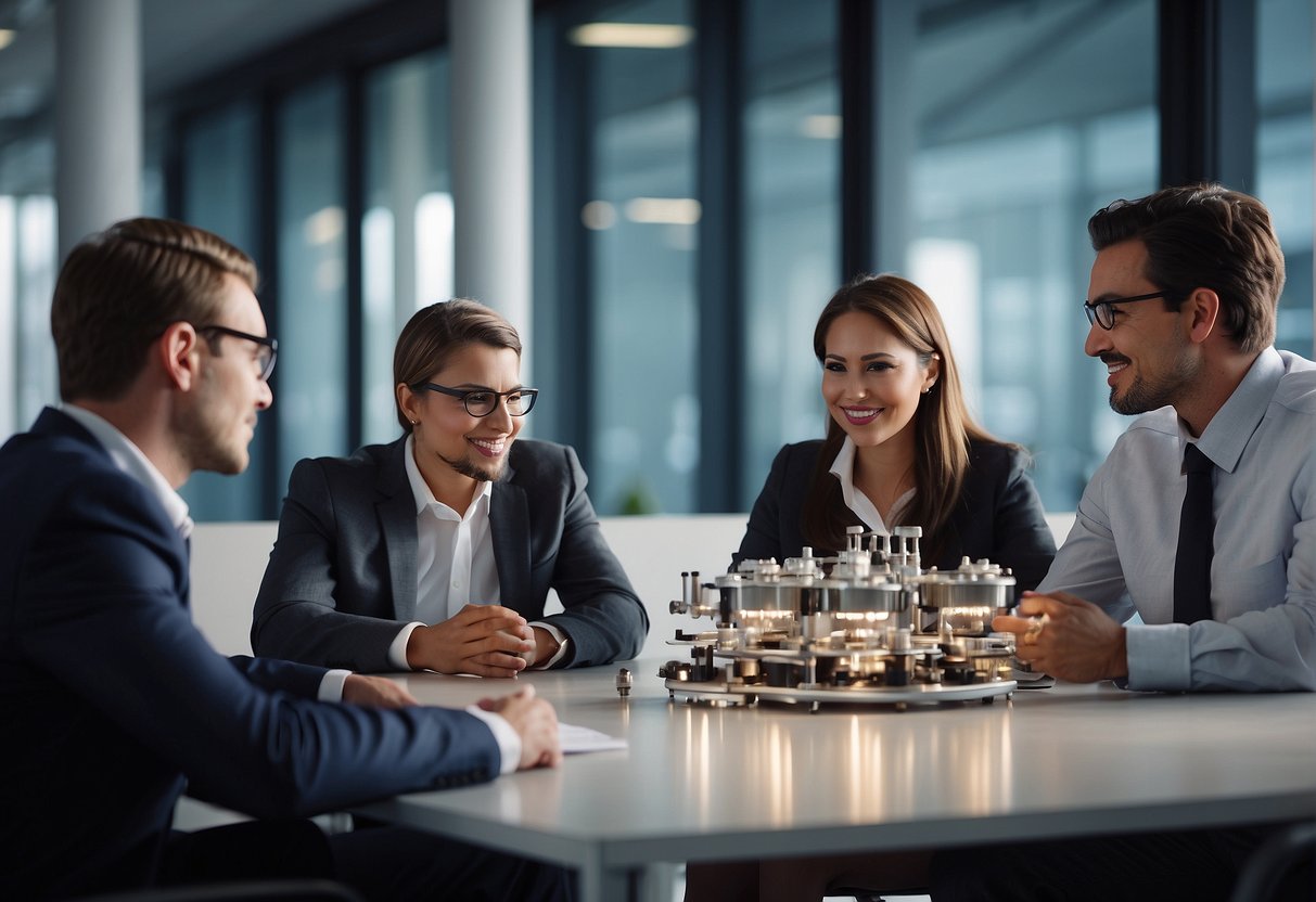 A group of engineers brainstorming and discussing the ethical implications of future prompt engineering challenges