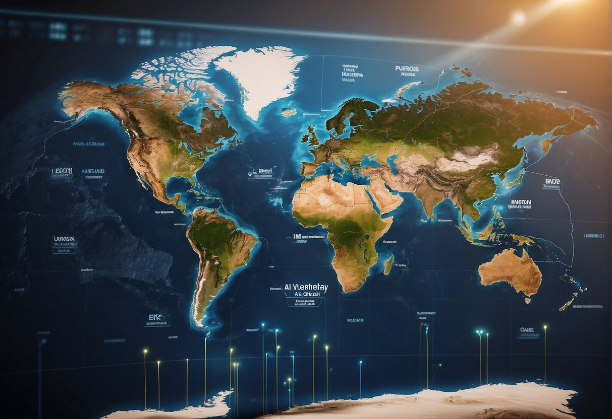 A world map with highlighted top 10 countries for AI study abroad. Graphs showing global demand for AI expertise