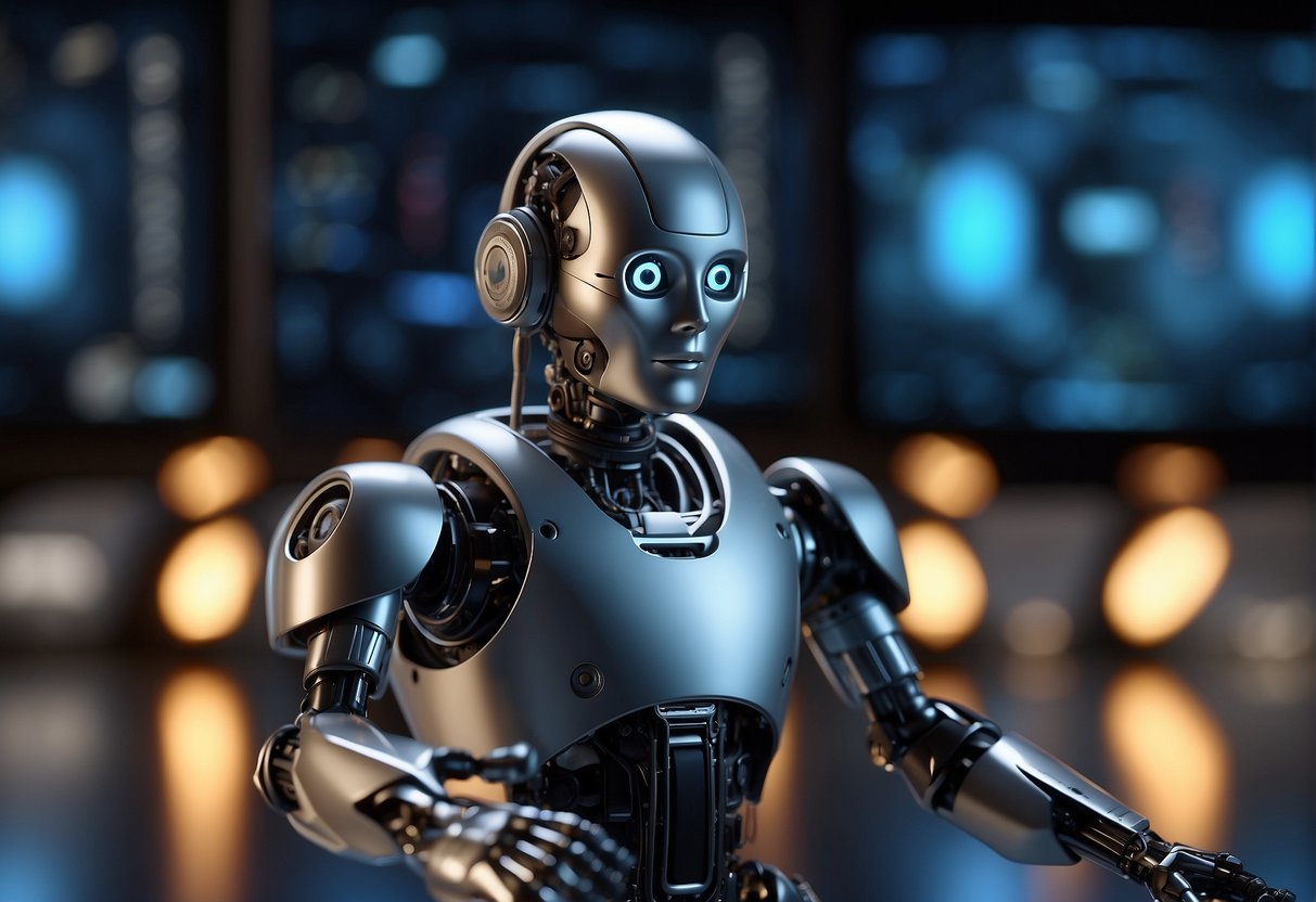 An AI generates content on a computer screen, while other AI types are displayed around it