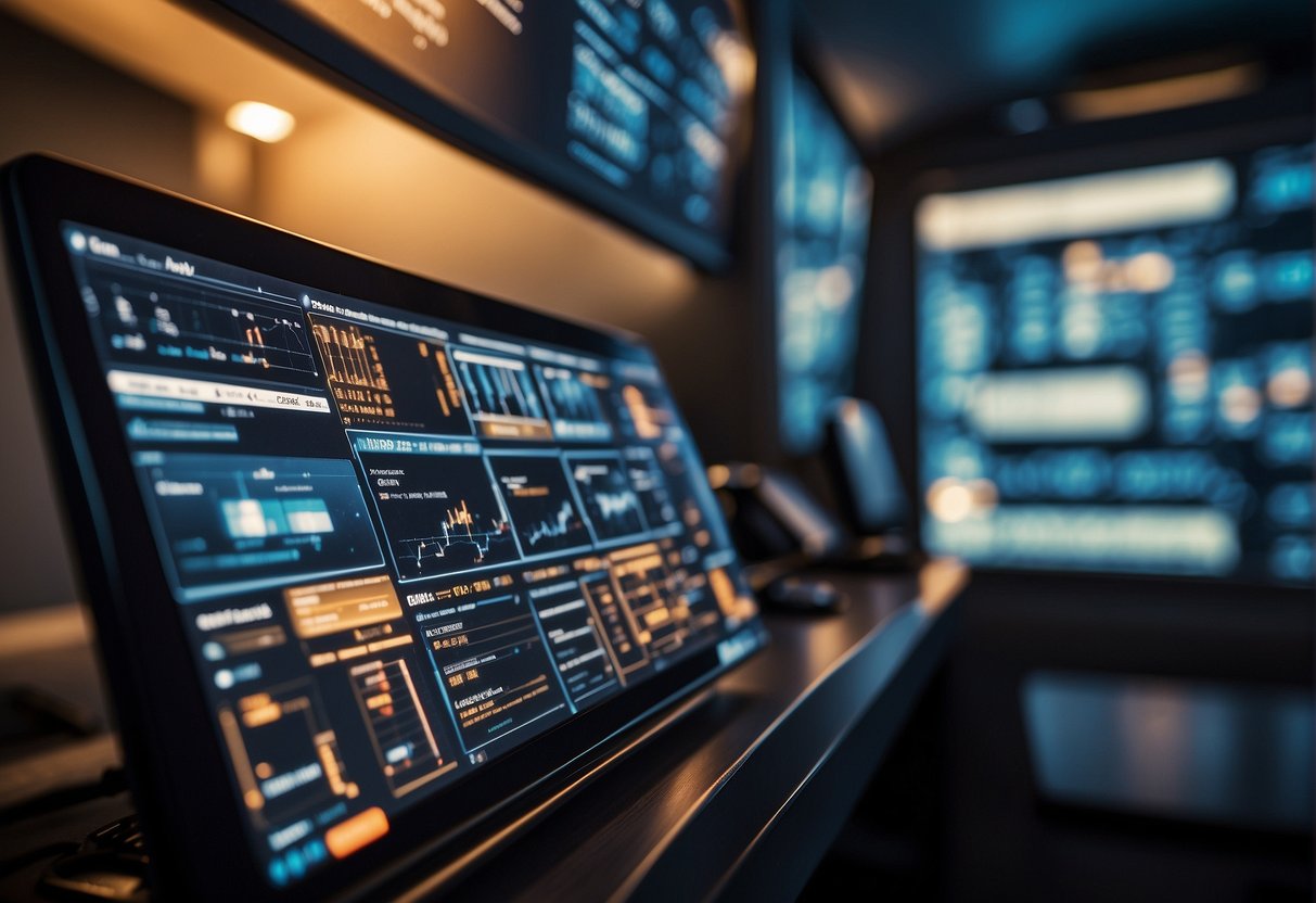 An AI content generator analyzing data and producing various types of content, such as text, images, and videos, using advanced algorithms and machine learning techniques