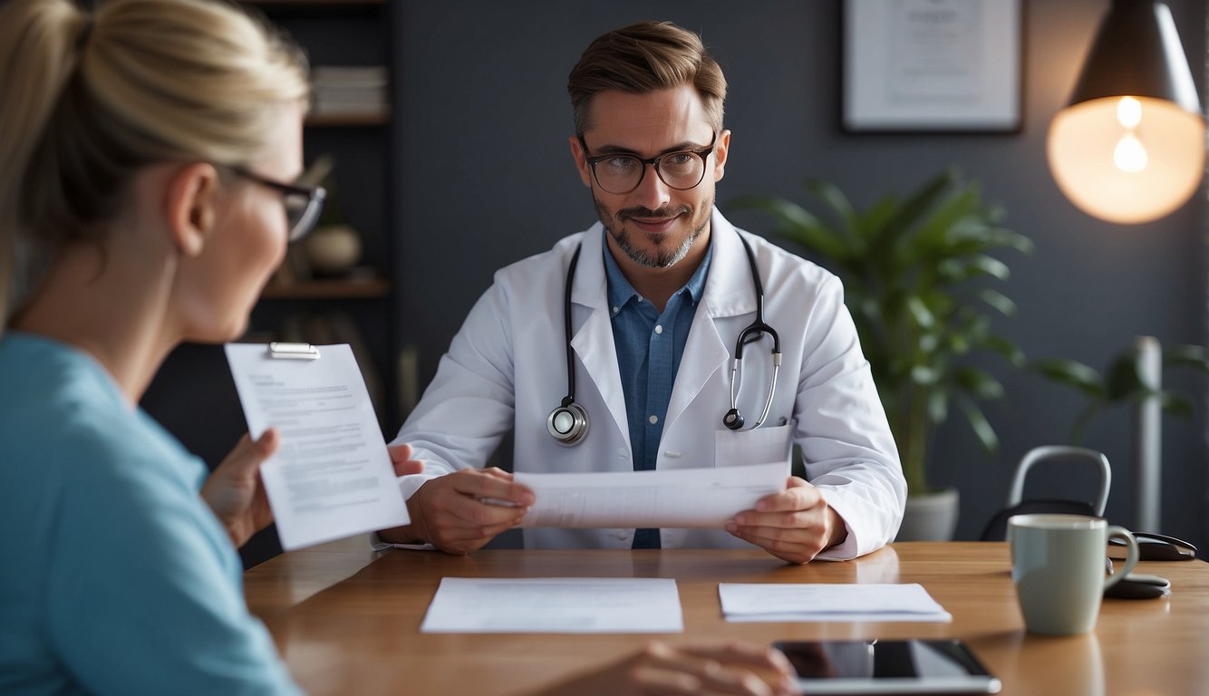 A healthcare practitioner reviewing resumes and portfolios, comparing qualifications and experience to find the right freelancer for blog writing