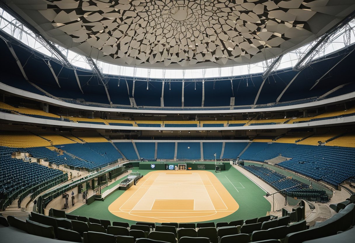 The interior of the Royal Bafokeng Sports Palace shows detailed construction and seating plan