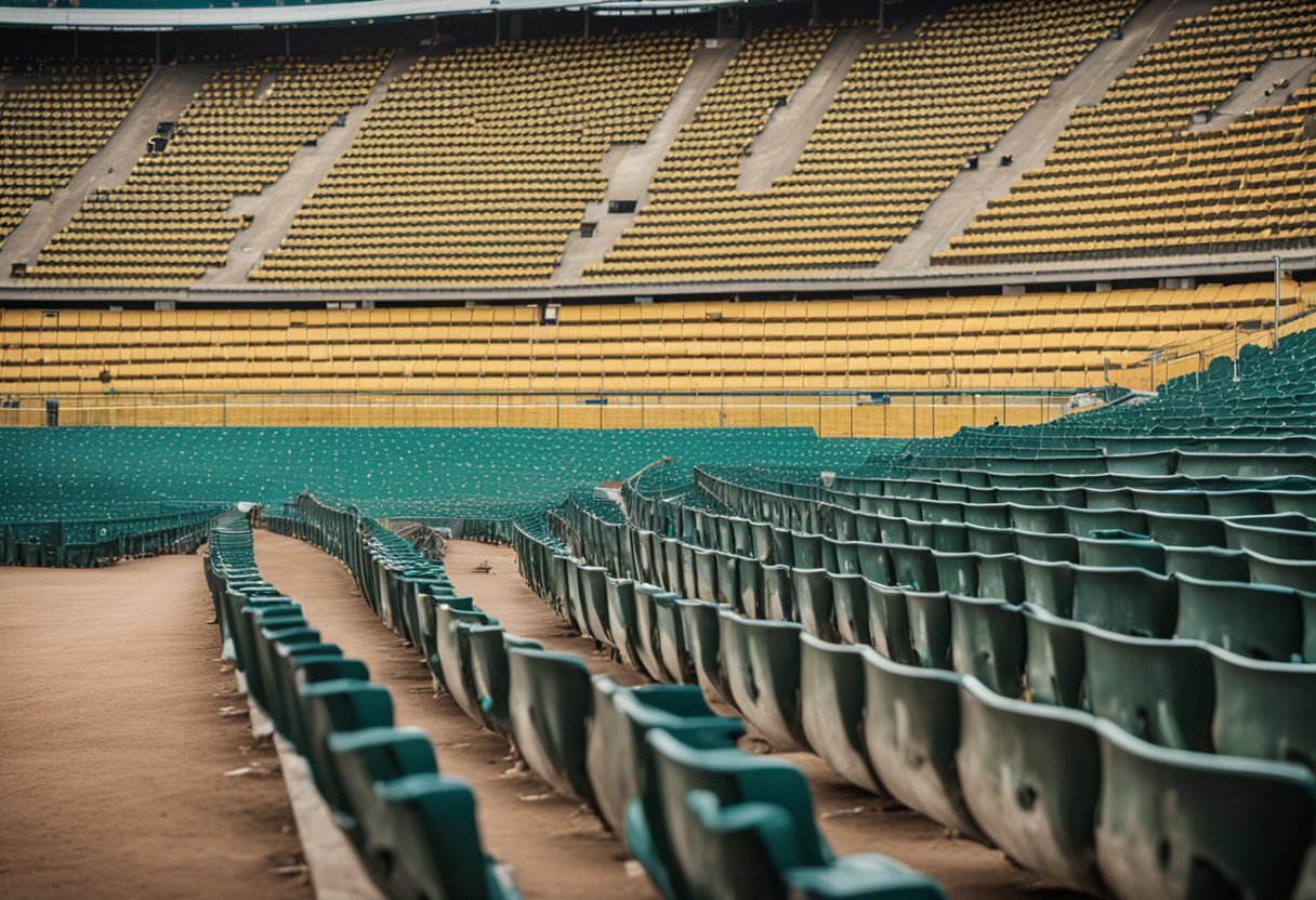 Inside Thohoyandou Stadium, construction materials are scattered, and the seating plan is visible
