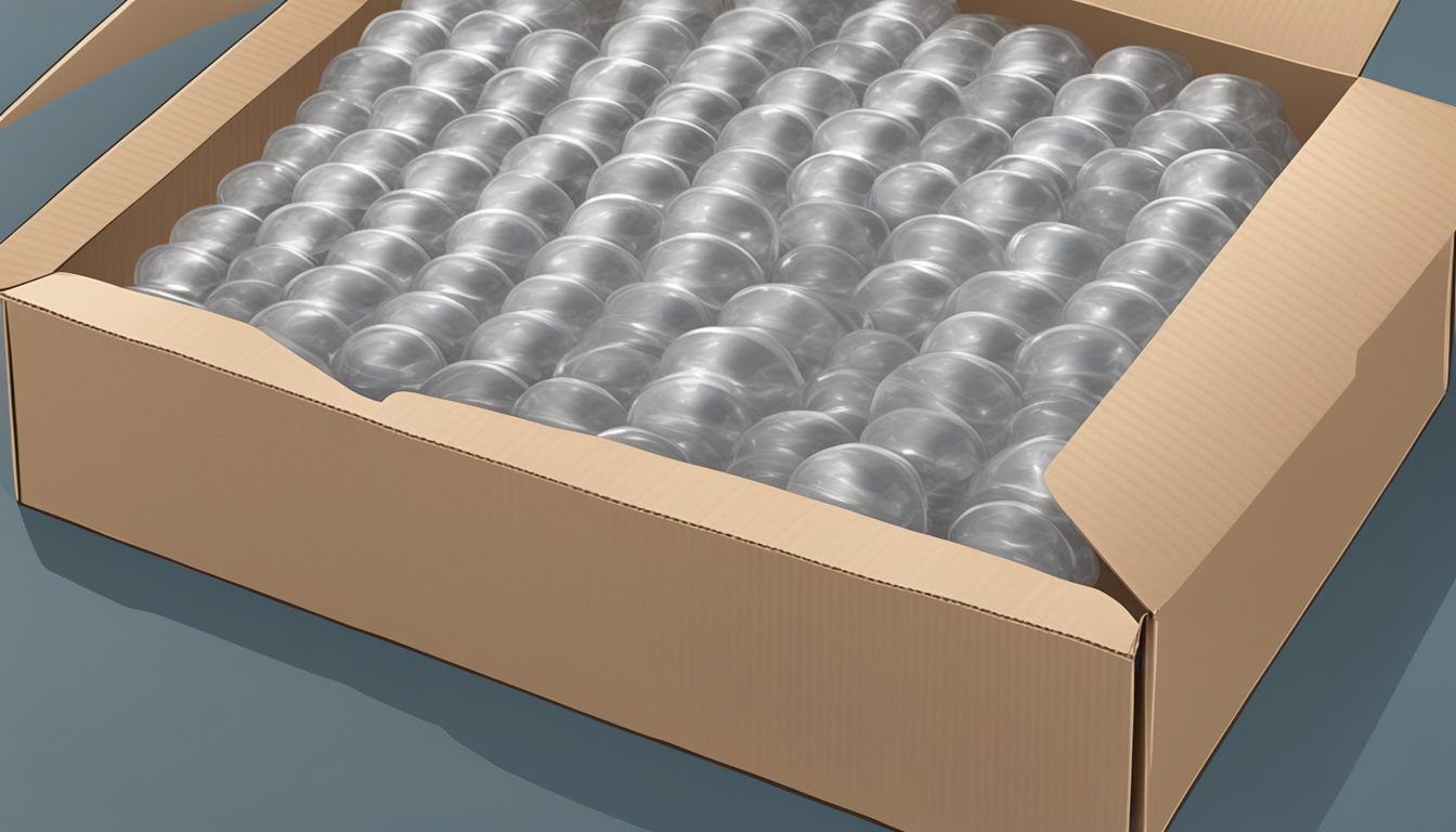 Bubble wrap being used to protect fragile items in a shipping box