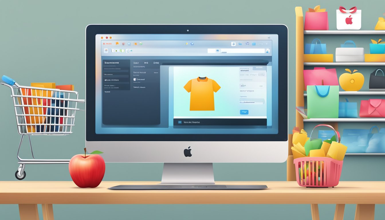 A computer screen displaying an online Apple store with a shopping cart icon