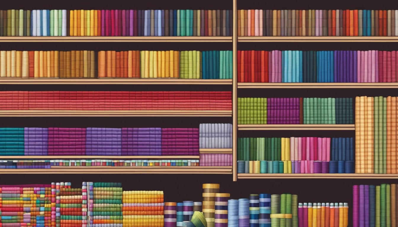 A bustling craft store shelves stocked with colorful threads, needles, and fabric for cross stitch in Singapore
