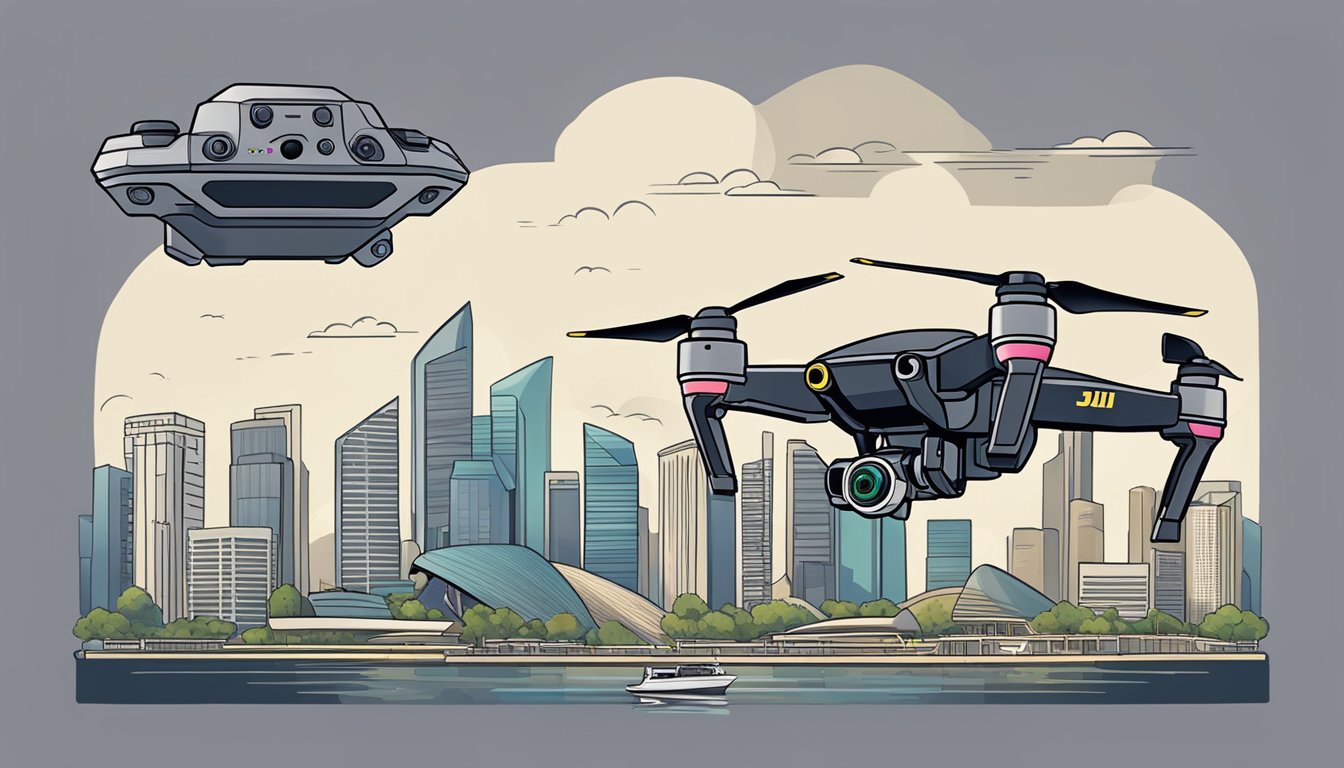 The DJI Mavic Pro flies over the iconic skyline of Singapore, showcasing its compact design and advanced features. Available for purchase at select retailers in the city