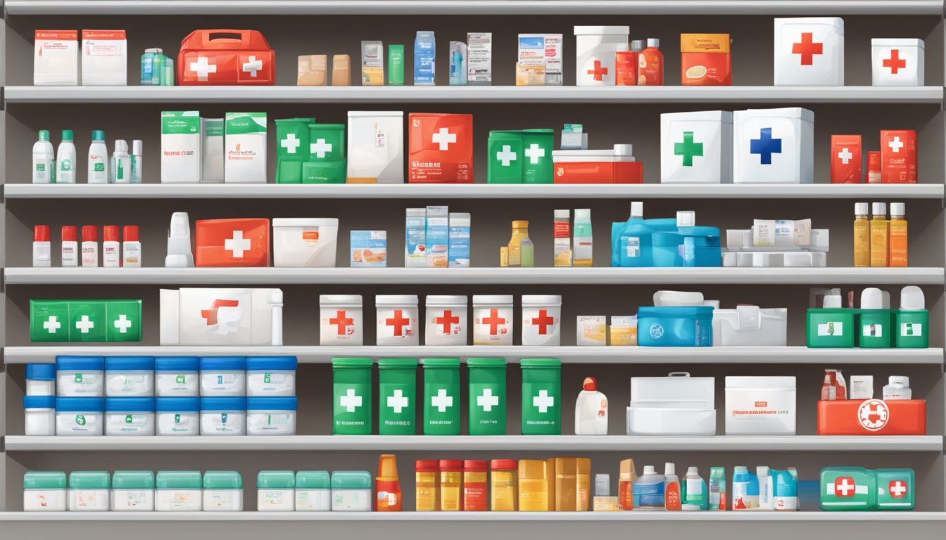 A store shelf displays first aid boxes in Singapore