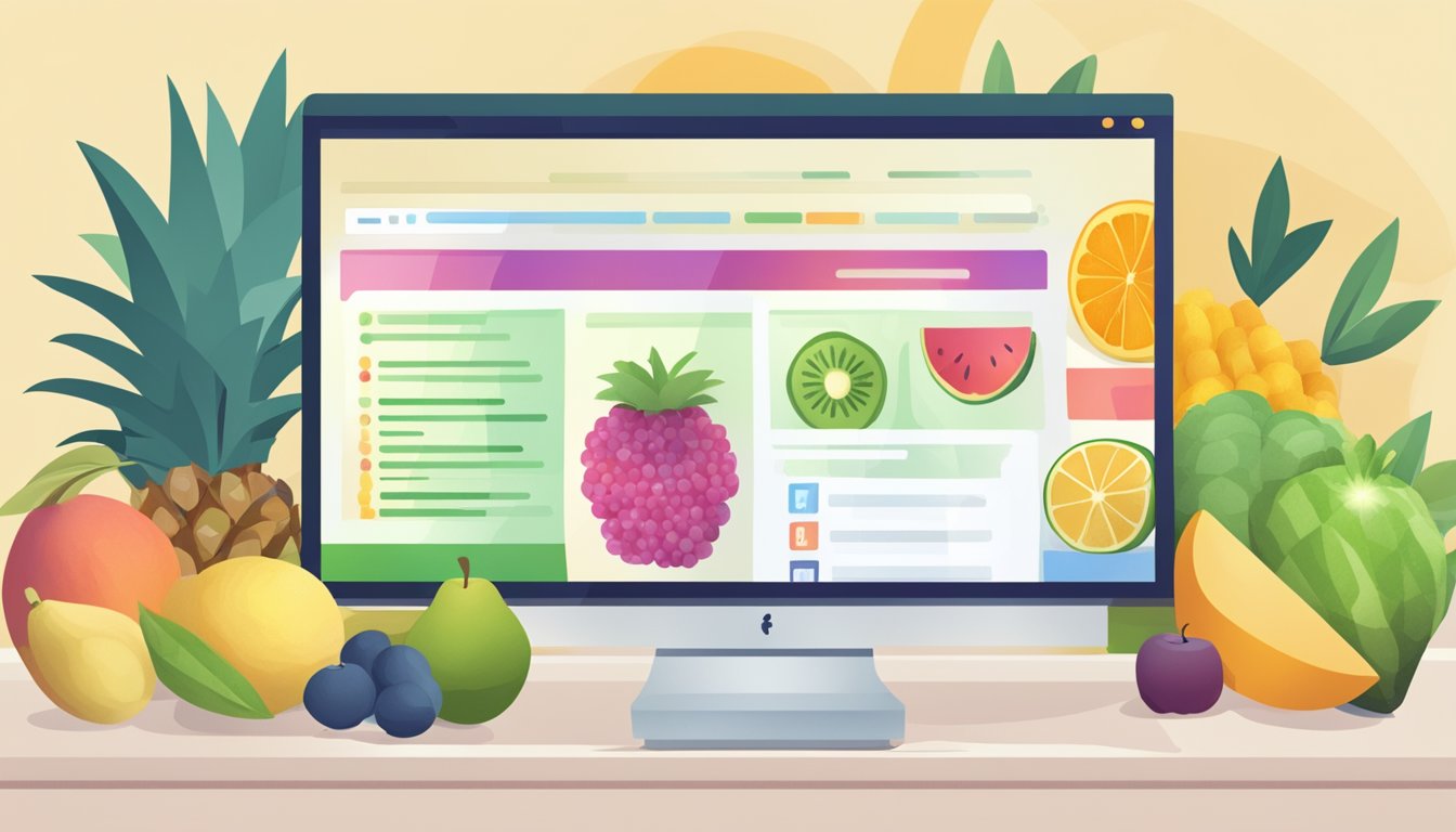 A computer screen with a website open, showing a selection of fresh fruits and a "Frequently Asked Questions" section