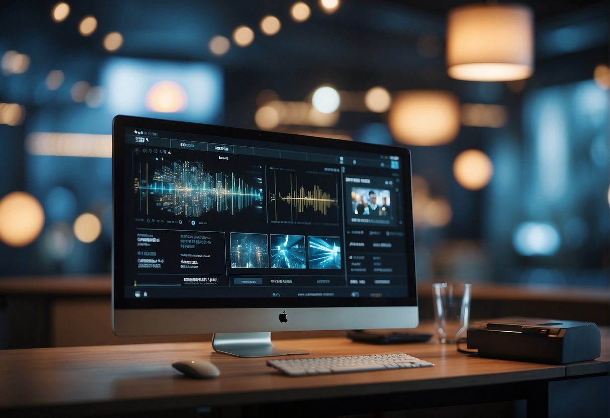 A computer screen displaying personalized video content with AI algorithms in the background