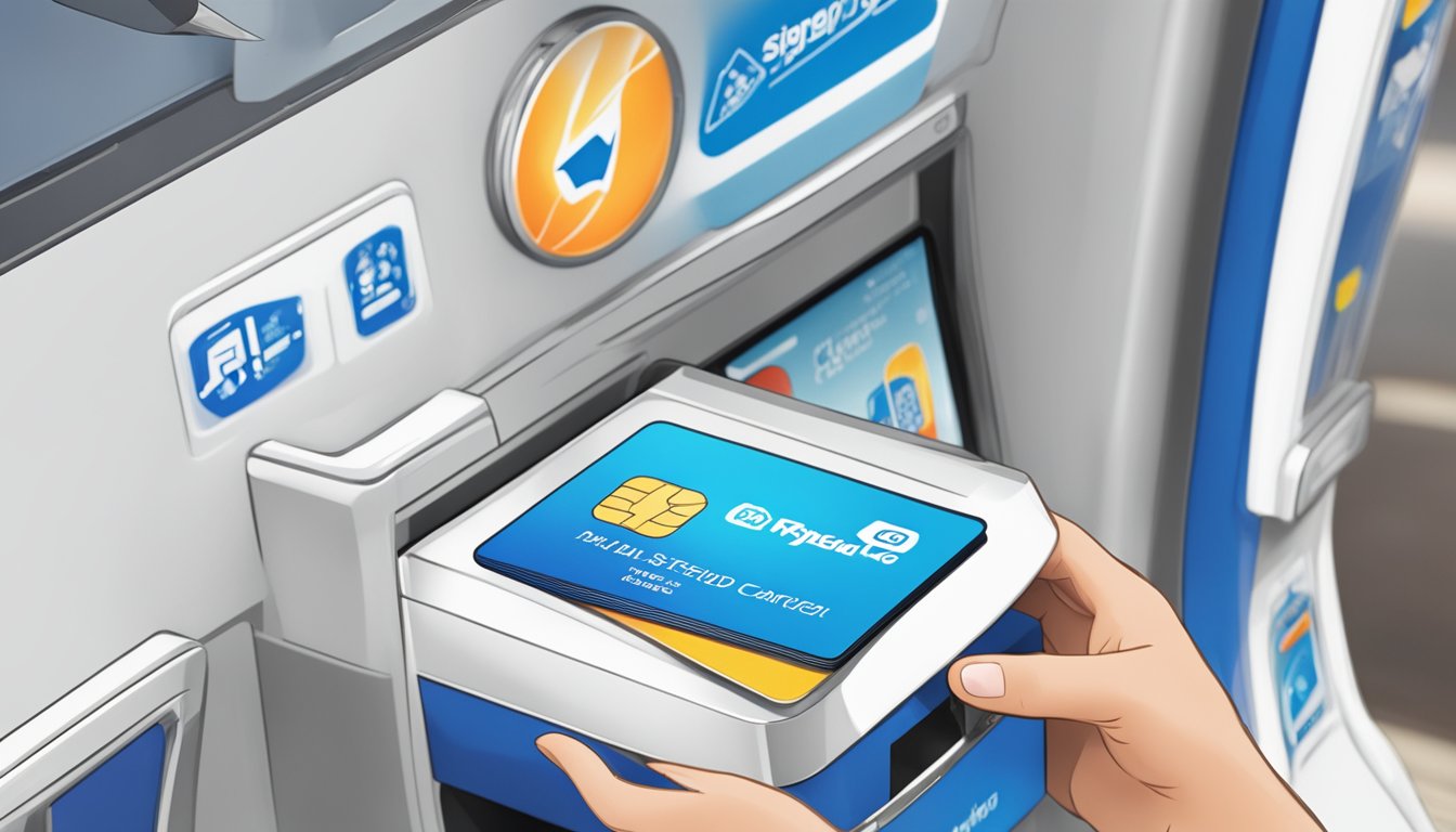 A hand reaches out to purchase a Touch 'N Go card at a kiosk in Singapore, with the iconic logo and branding clearly visible