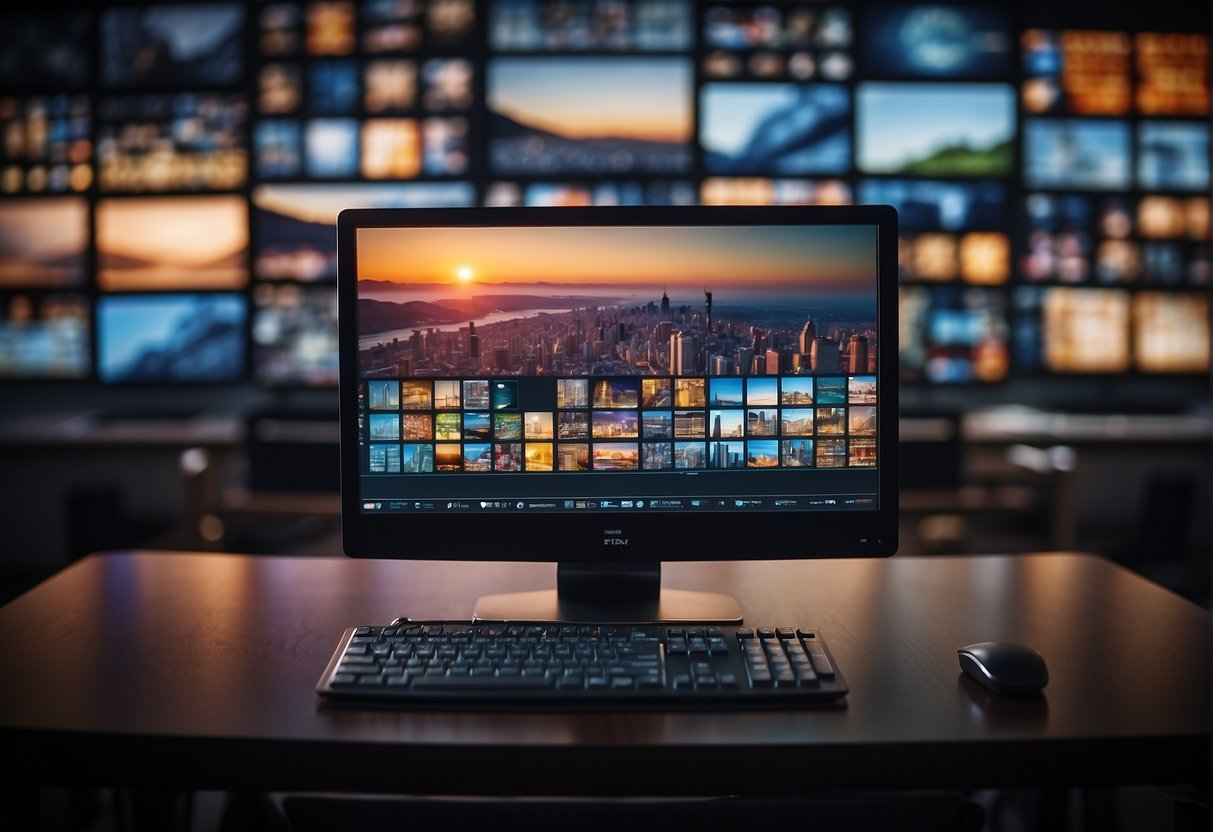 A computer monitor displaying various video frames with AI algorithms processing data to personalize content