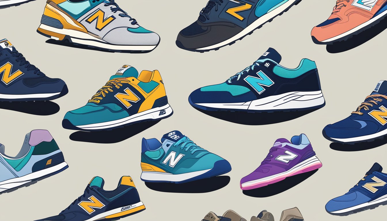 A computer screen displaying a variety of New Balance shoes on an online store website, with a search bar and "Add to Cart" buttons