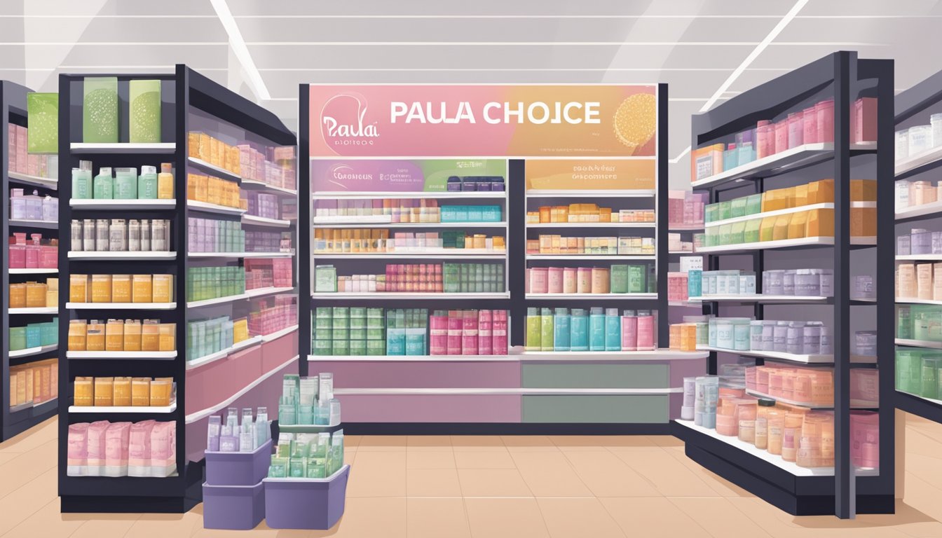 Shelves stocked with Paula's Choice products in a Singaporean store