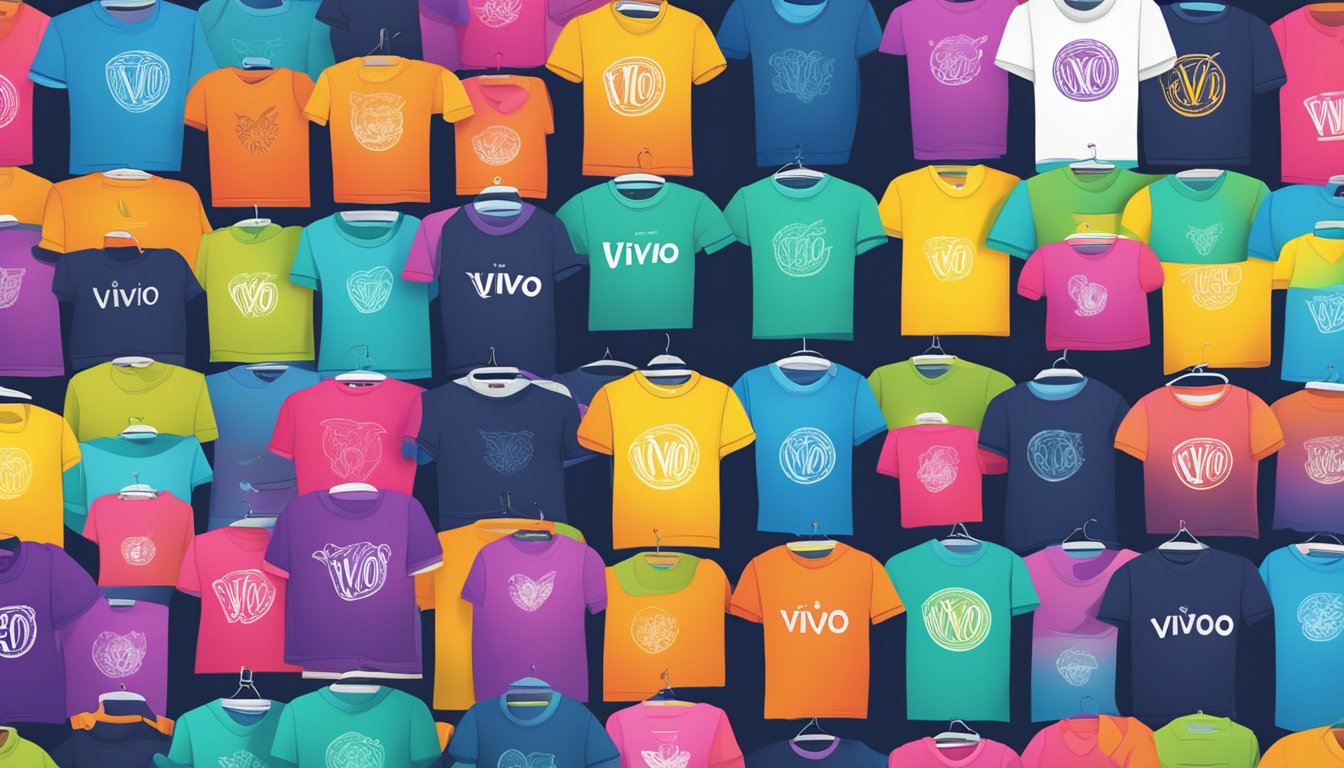 A vibrant online marketplace displays a variety of colorful t-shirts with the "vivo" logo, attracting shoppers with its trendy designs and easy ordering process