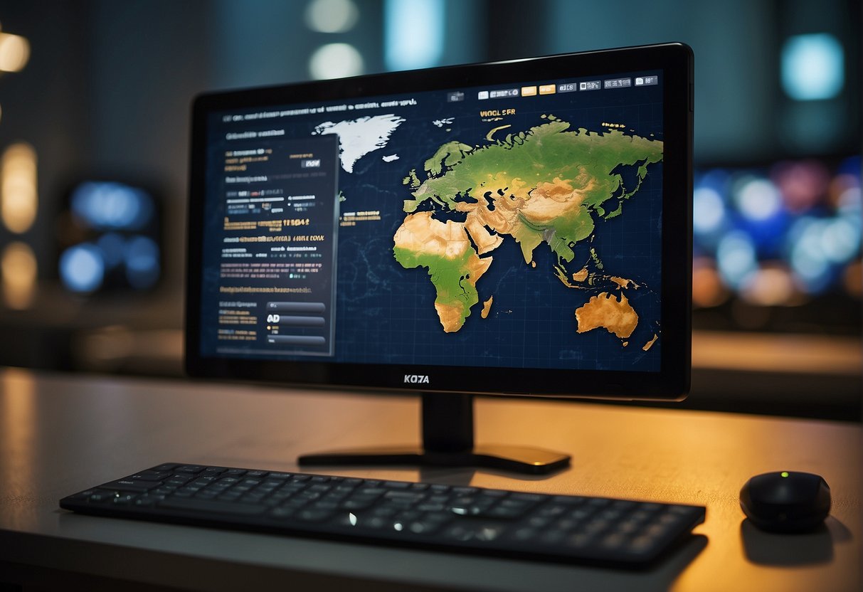 A computer screen displaying multilingual captions for a video, with AI technology in the background