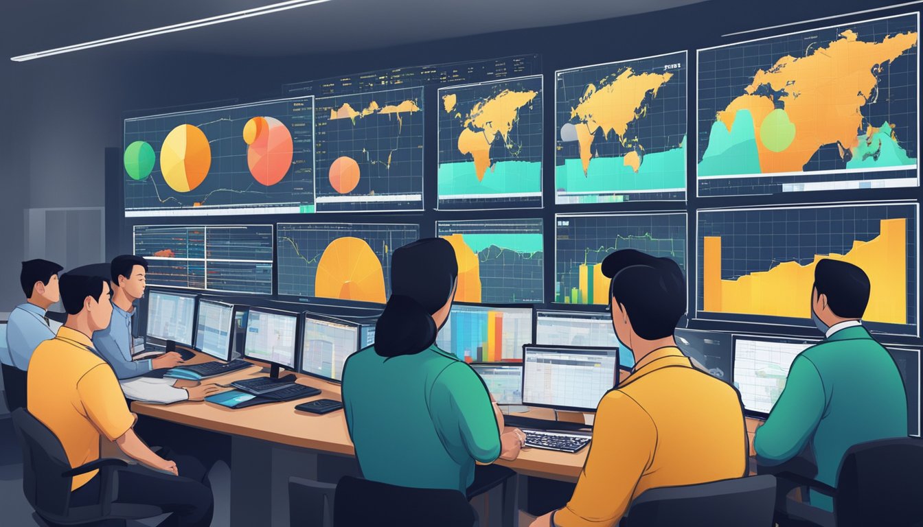 Traders analyzing stock charts at the Singapore Stock Exchange, seeking lucrative investment opportunities
