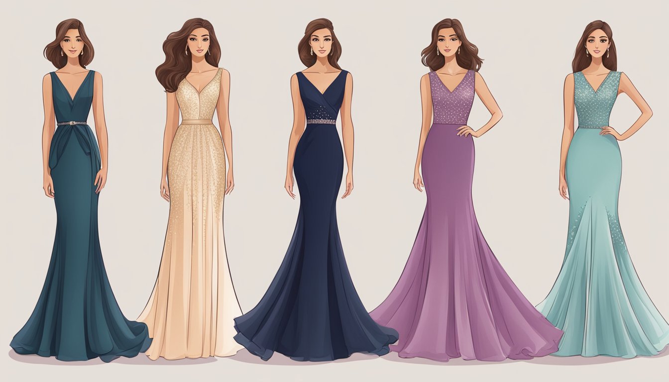 An elegant website displaying a variety of evening dresses available for purchase online