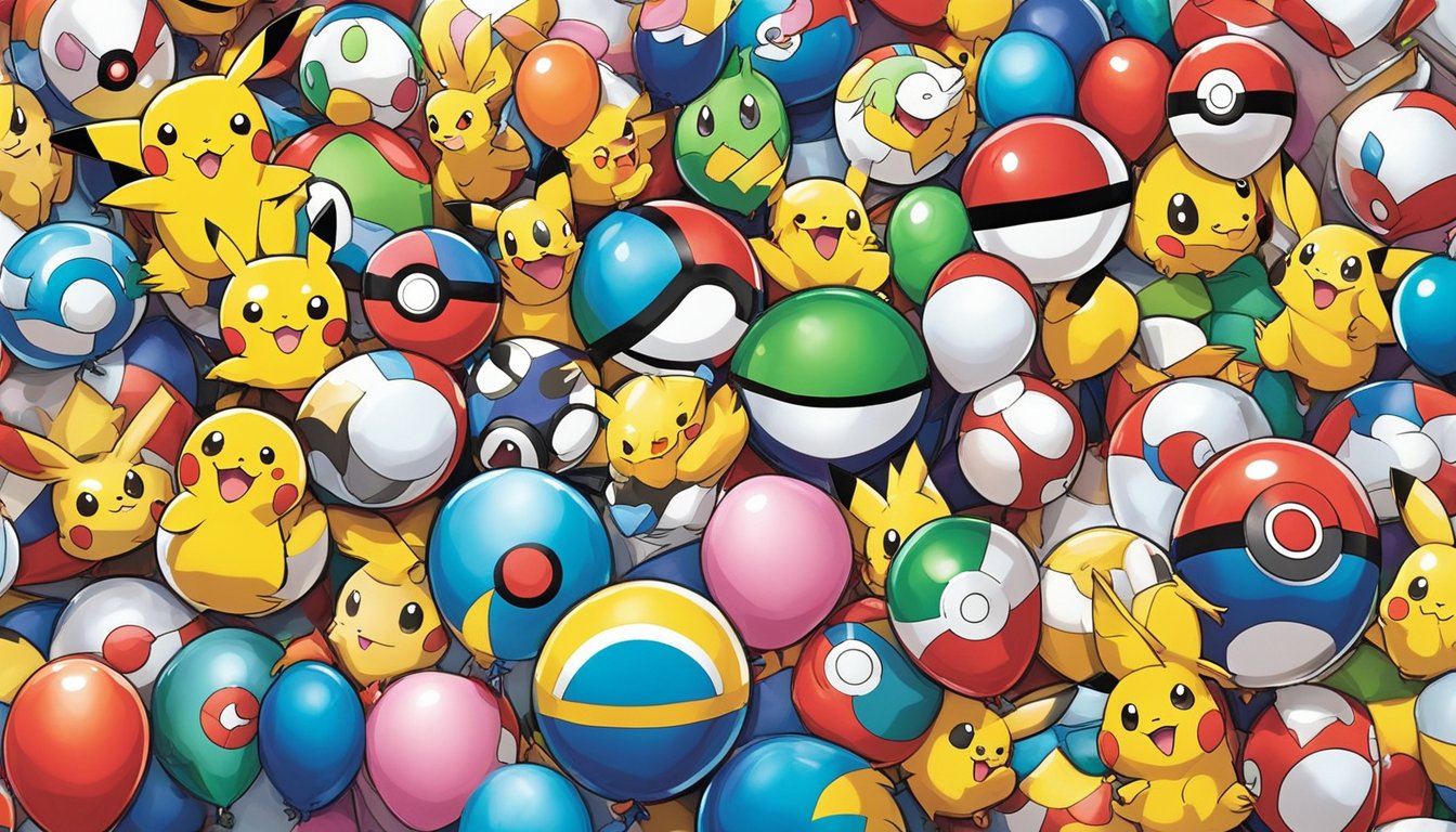 A colorful display of Pokemon party supplies fills the shelves at a store in Singapore. Brightly colored balloons, tableware, and decorations featuring popular Pokemon characters are available for purchase