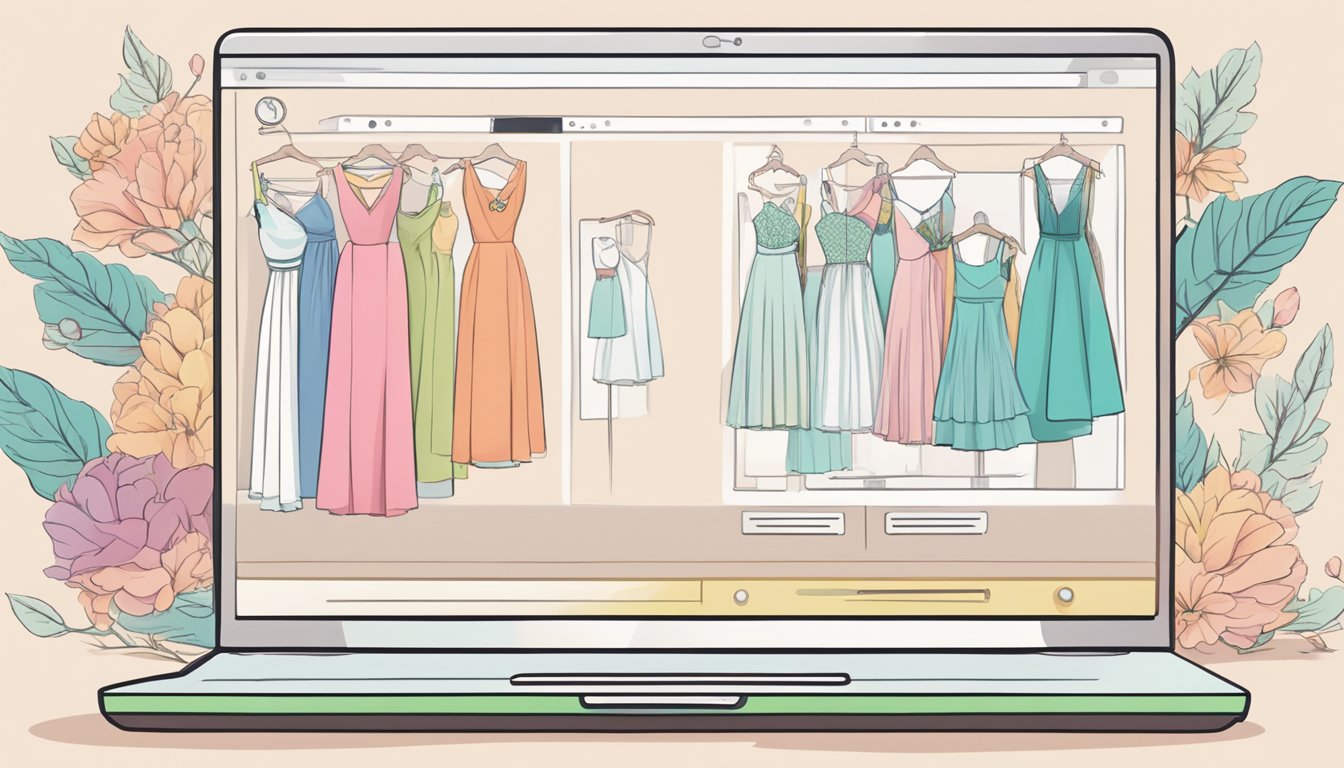 A computer screen displaying a website with various Forever New dresses. A cursor hovers over the "add to cart" button