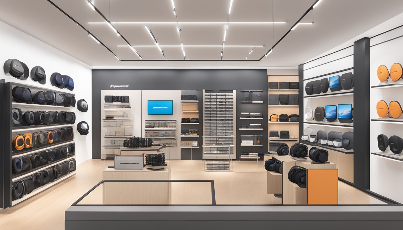 A display of Beyerdynamic products in a Singapore store, with clear signage indicating where to buy