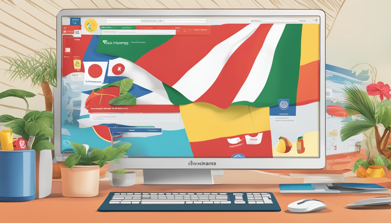 A computer screen displaying the Havaianas website with the Singapore flag in the background