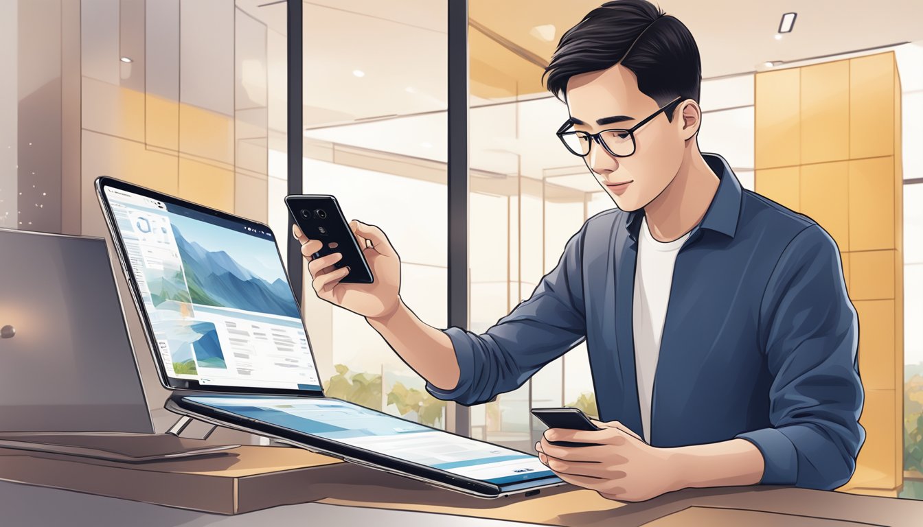 A customer browsing through a list of frequently asked questions about buying the Huawei Mate 10 Pro in Singapore
