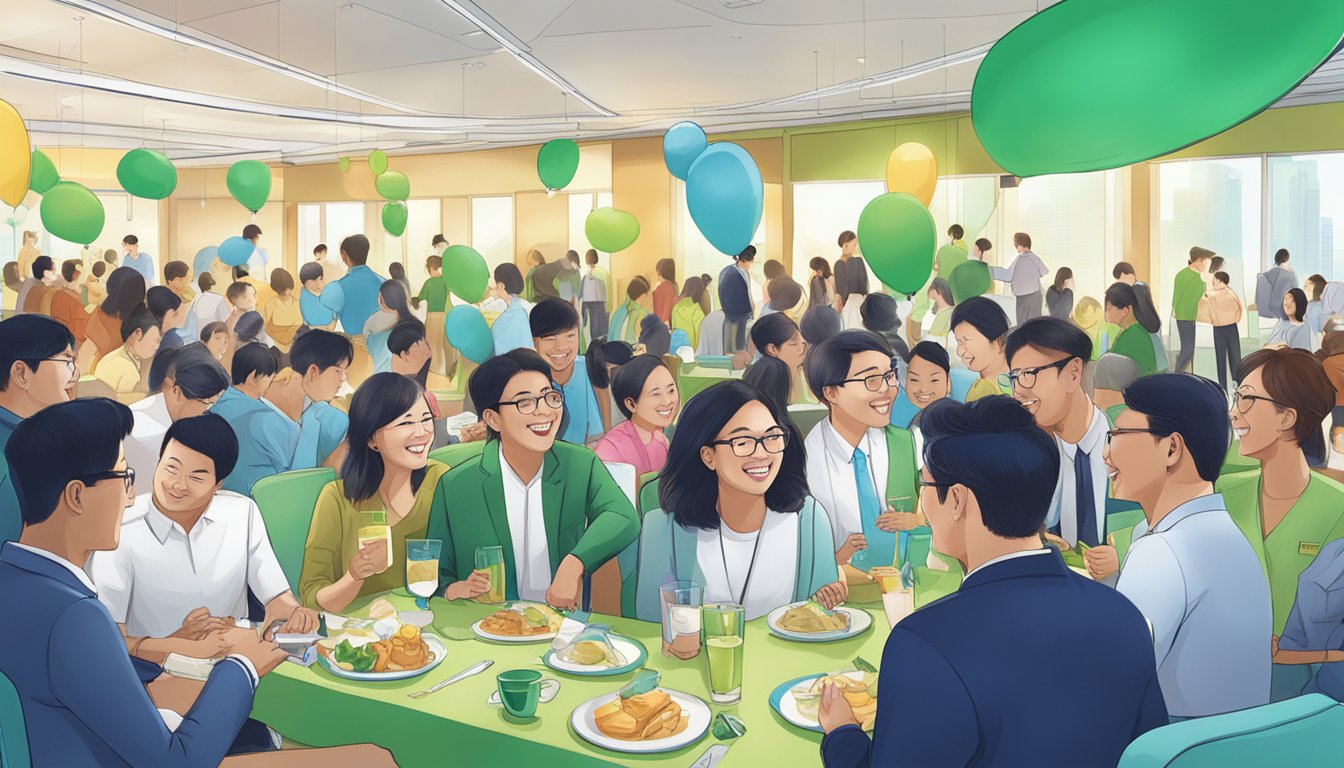 A group of diverse individuals enjoying various rewards and benefits at a Standard Chartered JumpStart event in Singapore