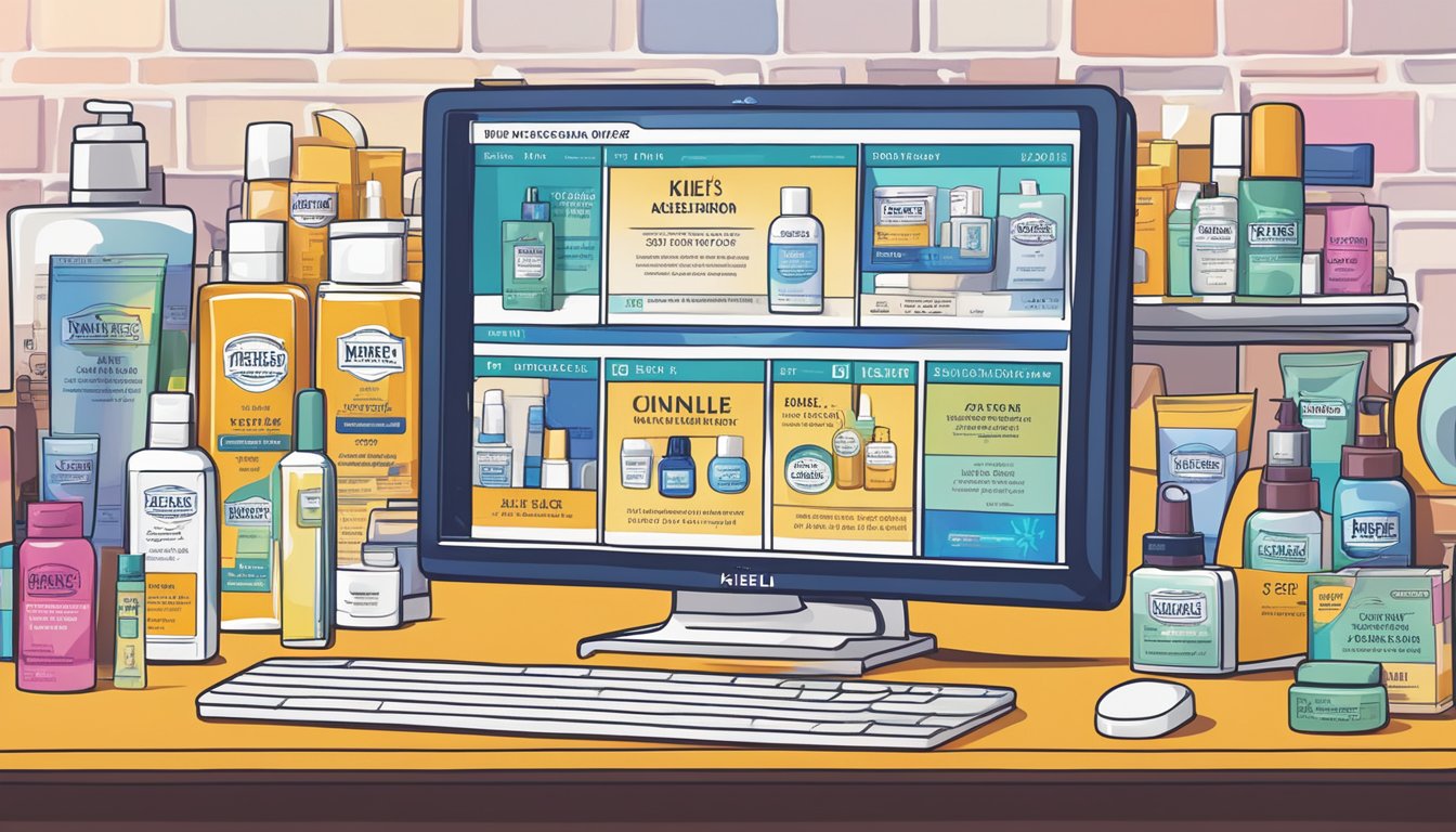 A computer screen displaying Kiehl's skincare products with a "Buy Kiehl's online Singapore" button