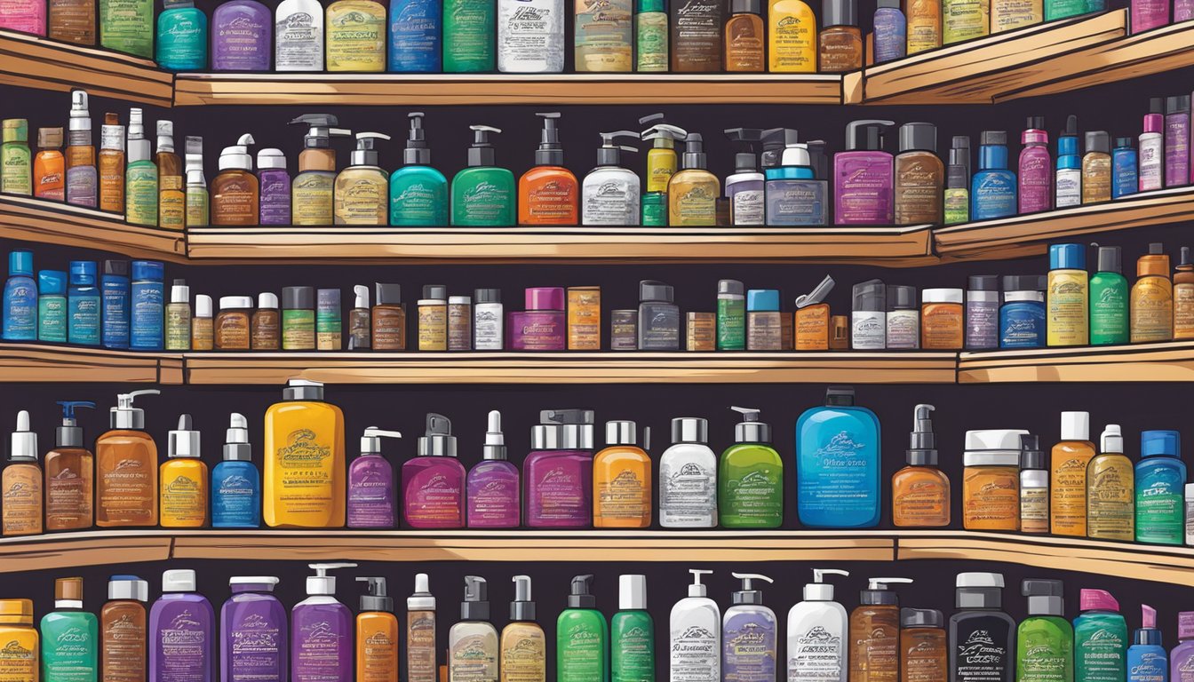 A colorful array of Kiehl's products displayed on shelves with the brand logo prominently featured. Online shopping platforms visible in the background