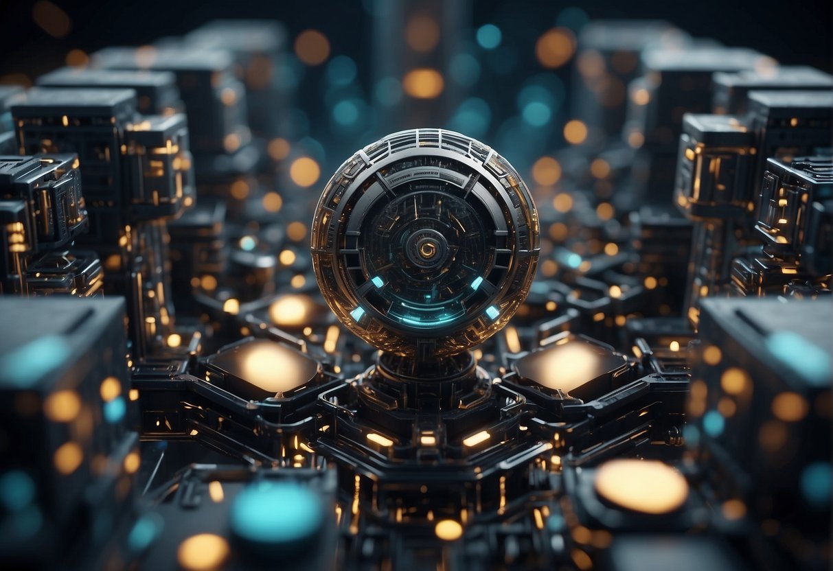 A futuristic AI algorithm generates intricate 3D models, seamlessly blending complex shapes and textures with precision and speed